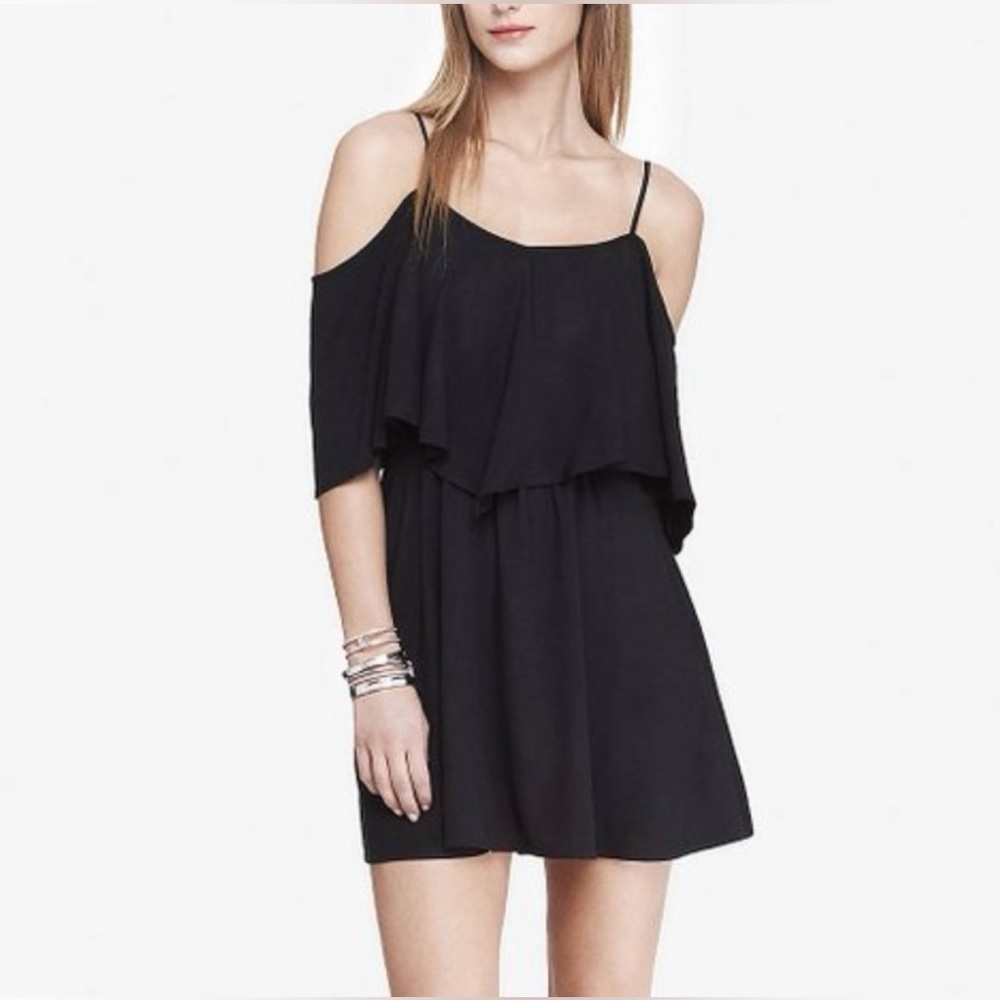 Express Ruffle Overlay Off-the-Shoulder Mini Dress - Black - Size S
